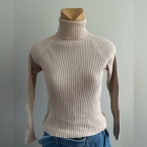 Cream Ribbed Turtleneck Sweater